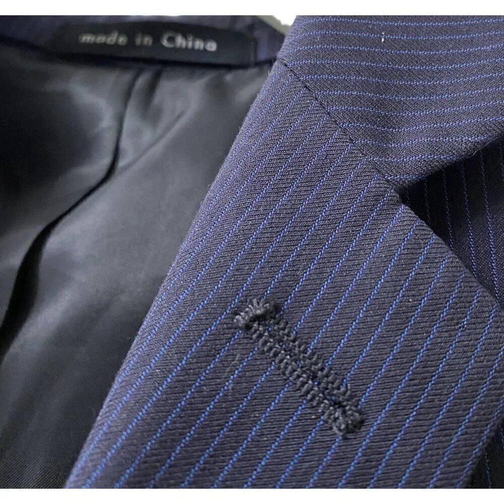 CALVIN KLEIN Boys Blazer Size 6 Navy Blue Pinstripe Suit Jacket